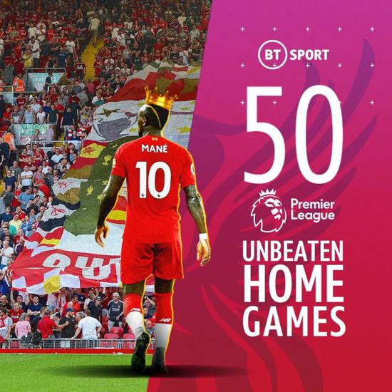 真王者!马内利物浦主场已50场不败 成英超第一人